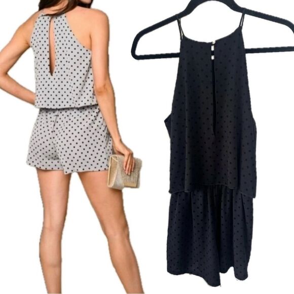 Tyche Polka Dot Spaghetti Straps Keyhole Front Tie Playsuit Romper Pockets L - Picture 2 of 8